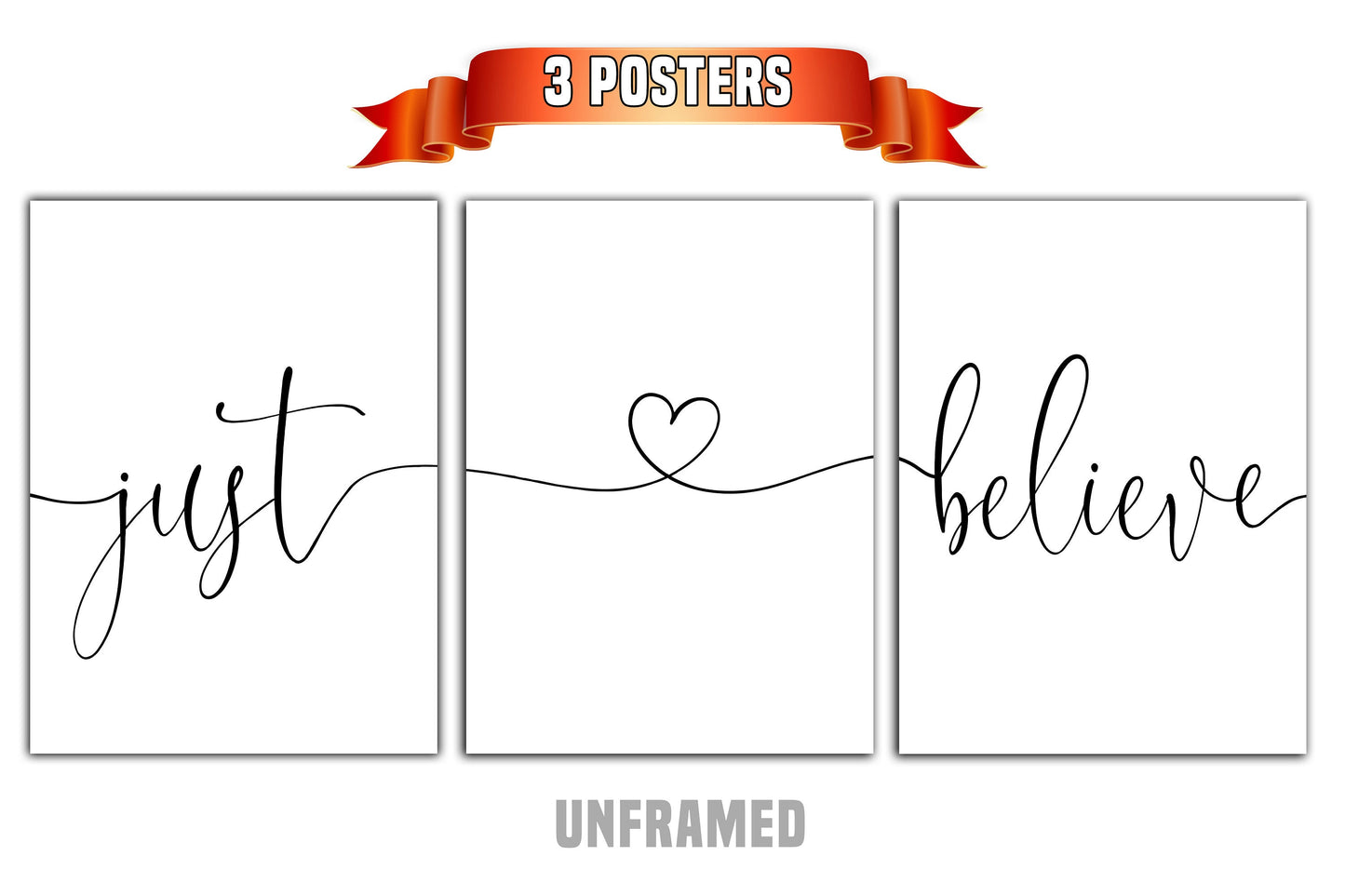 Just Believe, Set of 3 Prints, Minimalist Art, Home Wall Decor, Multiple Sizes