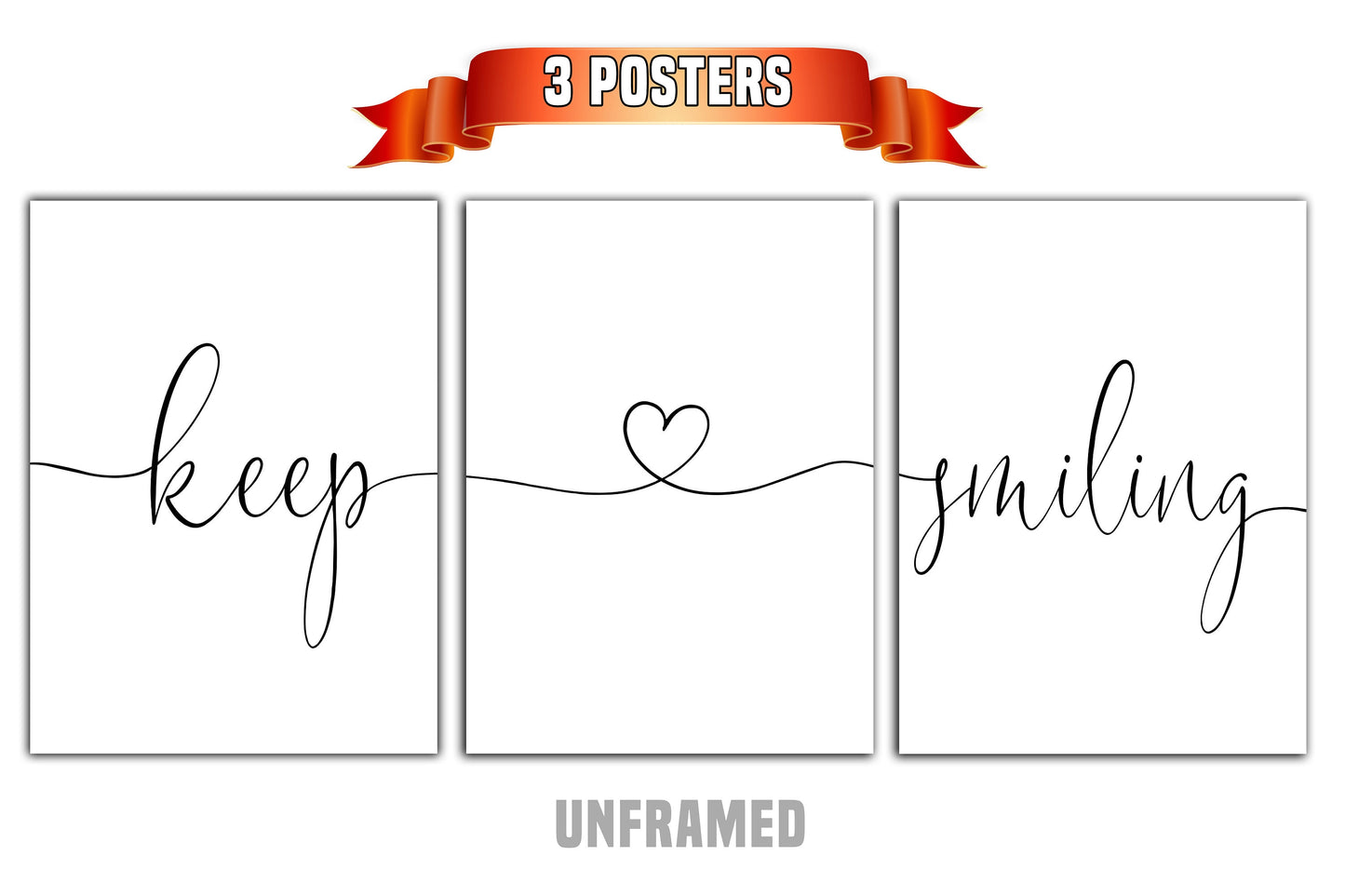 Keep Smiling, Set of 3 Poster Prints, Home Wall Décor, Motivational/Inspirational Quote, Multiple Sizes