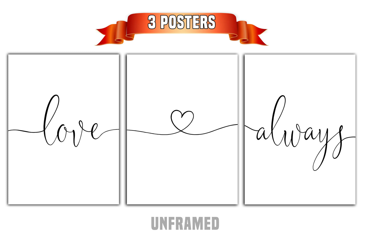 Love Always, Set of 3 Prints, Minimalist Art, Home Wall Decor, Multiple Sizes