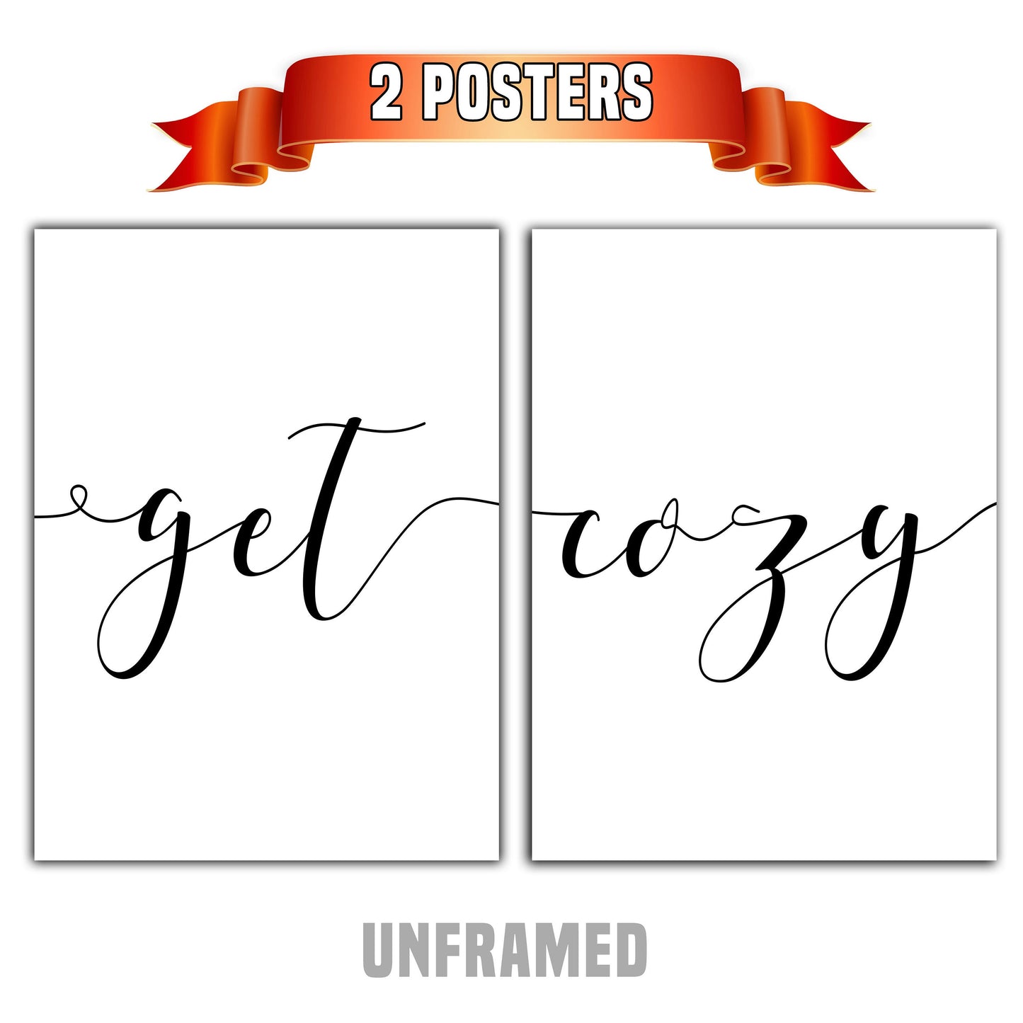 Get Cozy, Set of 2 Prints, Minimalist Art, Typography Art, Wall Art, Multiple Sizes, Home Wall Art