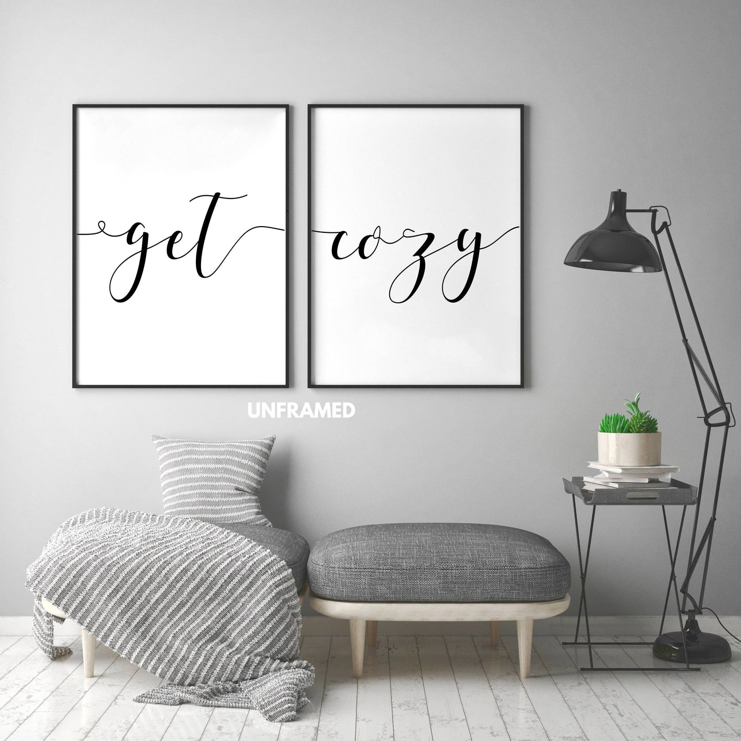 Get Cozy, Set of 2 Prints, Minimalist Art, Typography Art, Wall Art, Multiple Sizes, Home Wall Art