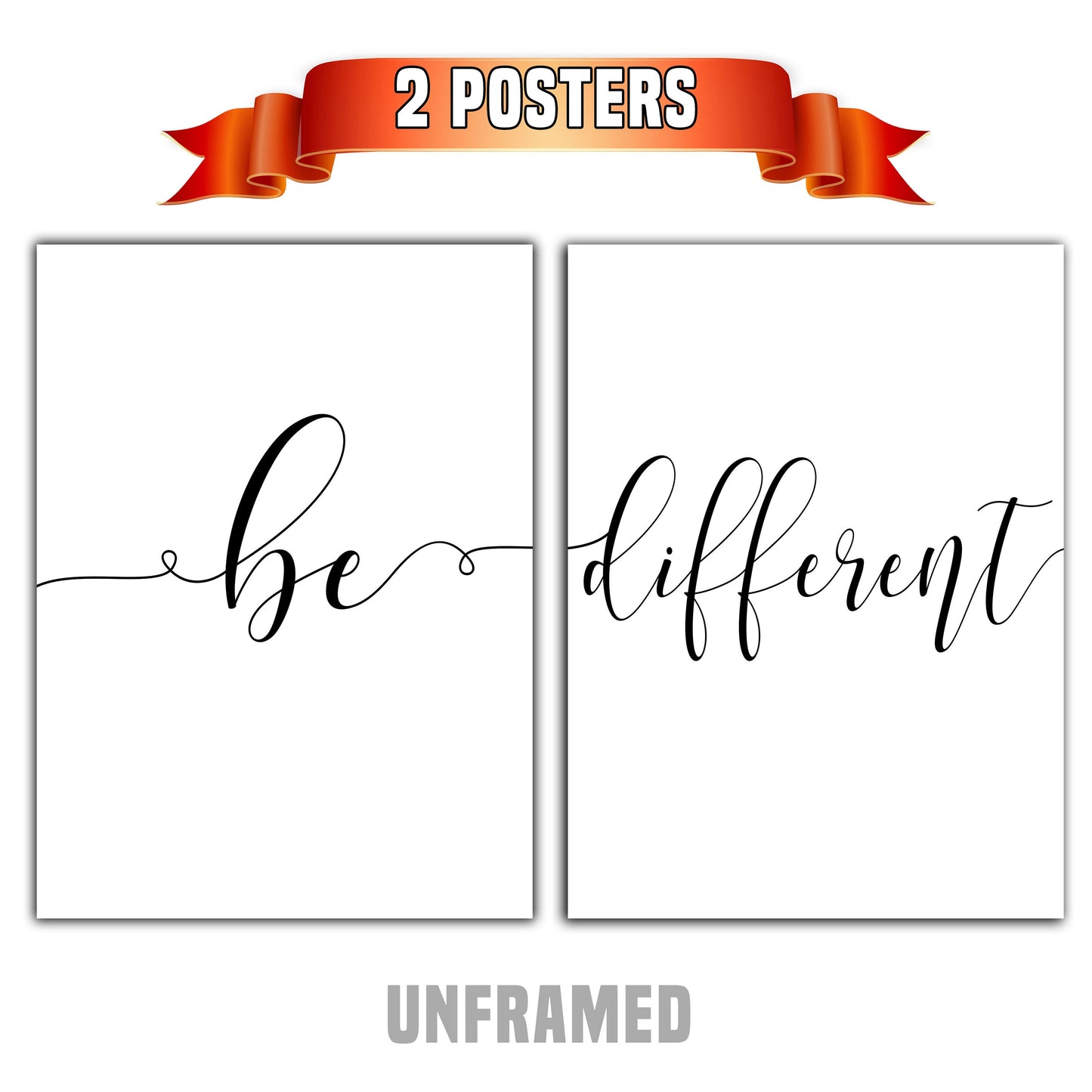 Be Different, Set of 2 Posters, Minimalist Art, Typography Art, Wall Art, Multiple Sizes, Home Wall Art