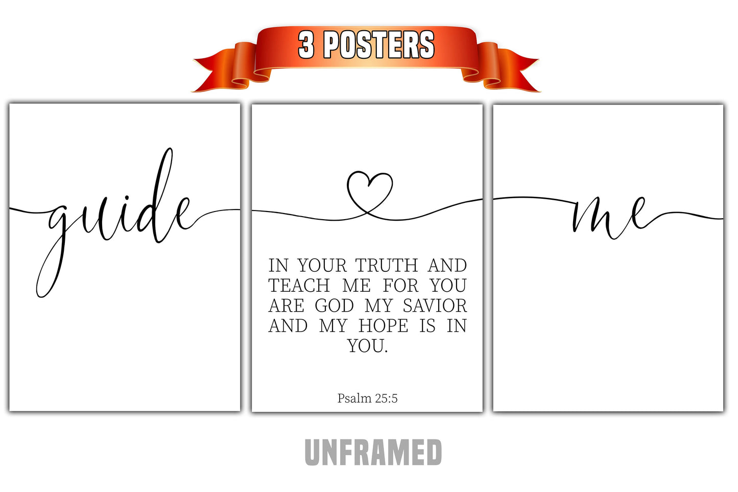 Guide Me, Psalm 25:5, Bible Verse, Set of 3 Prints, Minimalist Art, Home Wall Decor, Multiple Sizes