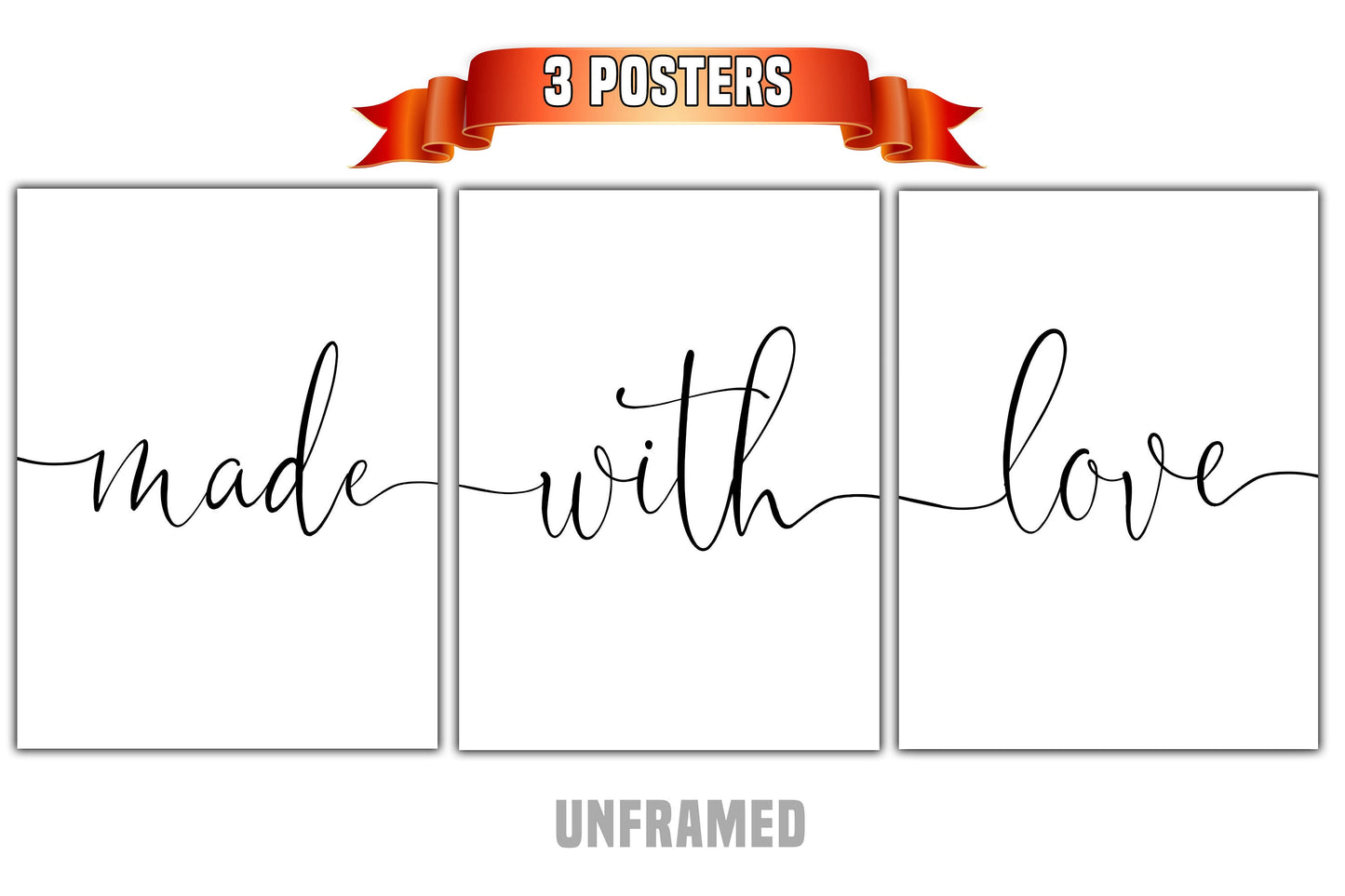 Made With Love, Set of 3 Prints, Minimalist Art, Home Wall Decor, Multiple Sizes