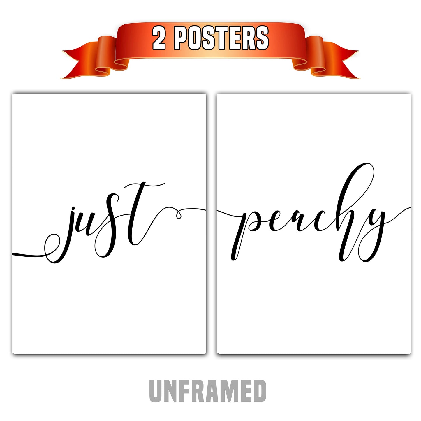 Just Peachy, Set of 2 Poster Prints, Home Wall Hanging Décor, Minimalist Art, Multiple Sizes