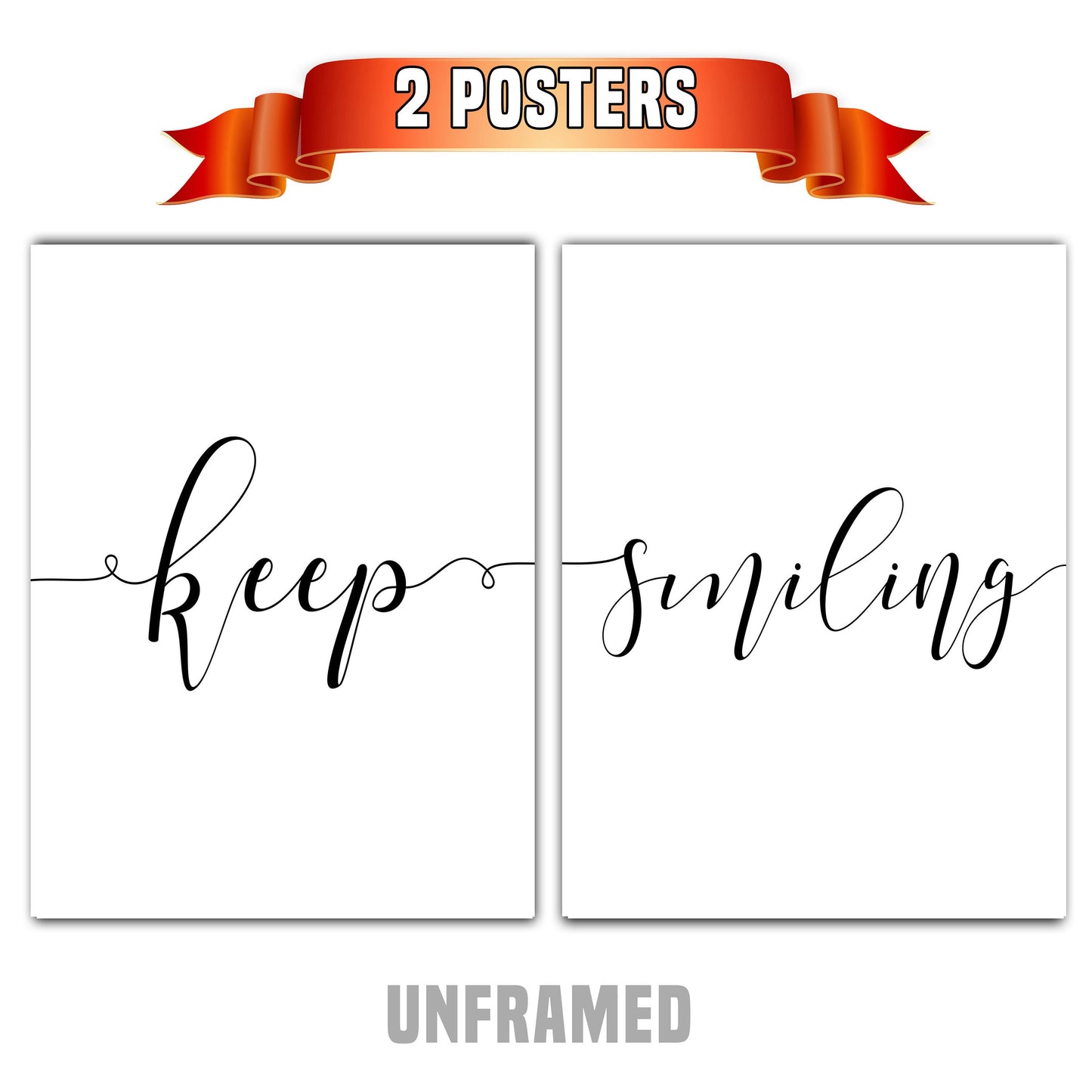 Keep Smiling, Set of 2 Poster Prints, Home Wall Décor, Motivational/Inspirational Quote, Multiple Sizes