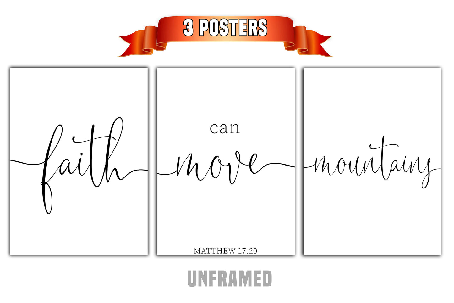 Faith Can Move Mountains, Set of 3 Prints, Minimalist Art, Home Wall Decor, Multiple Sizes