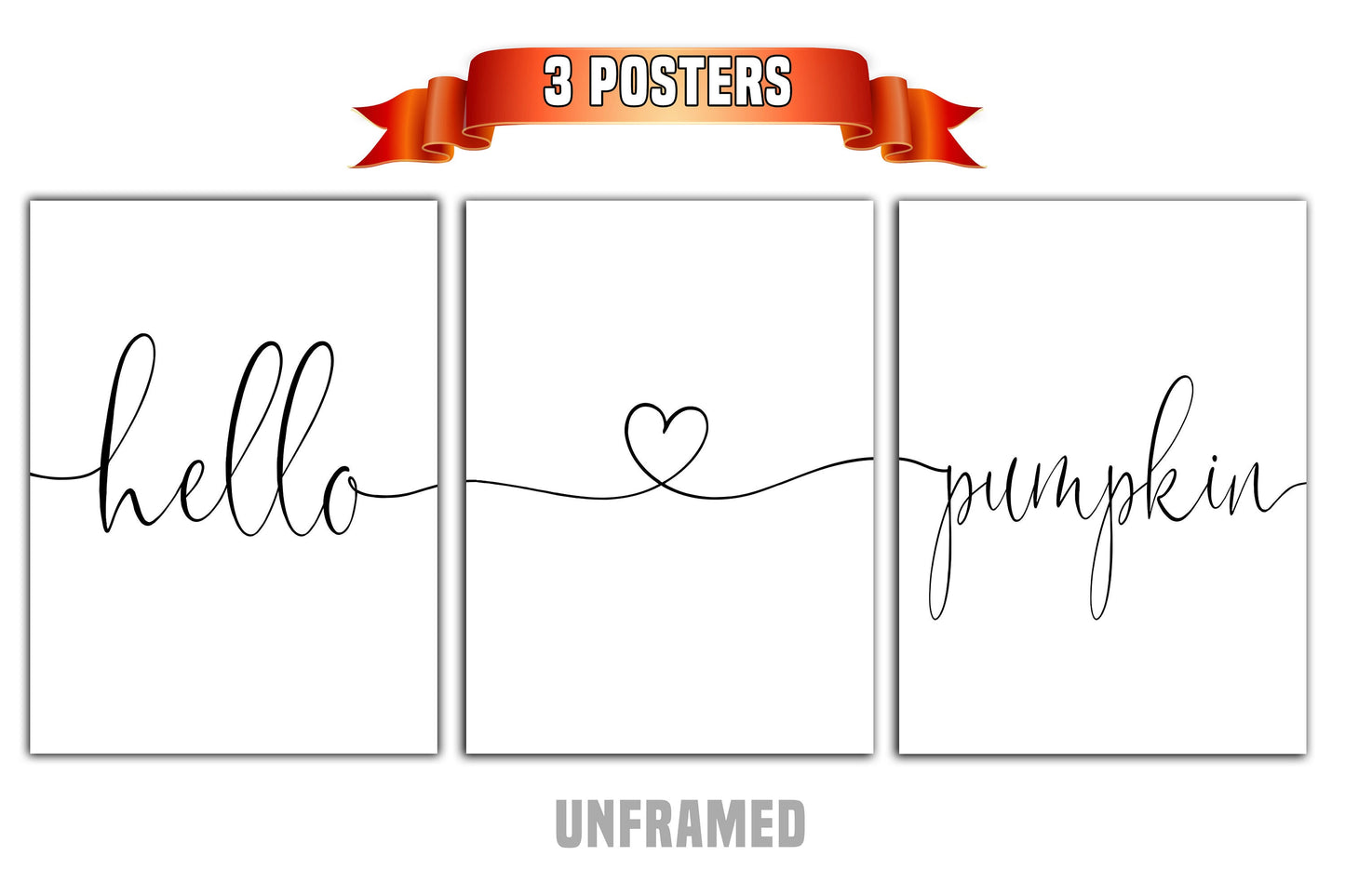 Hello Pumpkin, Set of 3 Prints, Minimalist Art, Home Wall Decor, Multiple Sizes