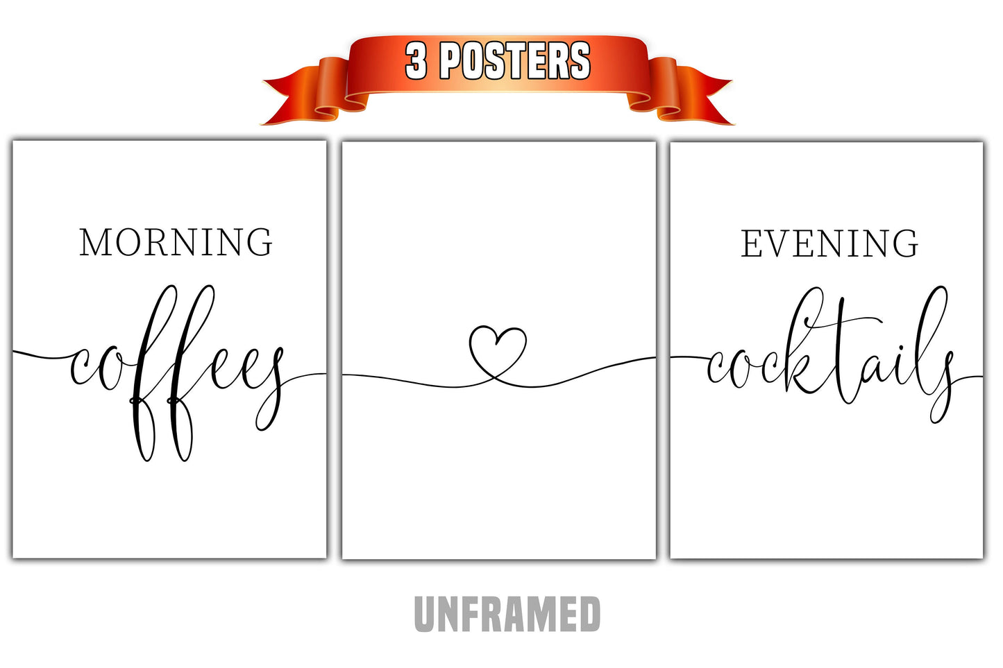 Morning Coffees, Evening Cocktails, Set of 3 Prints, Minimalist Art, Home Wall Decor, Multiple Sizes