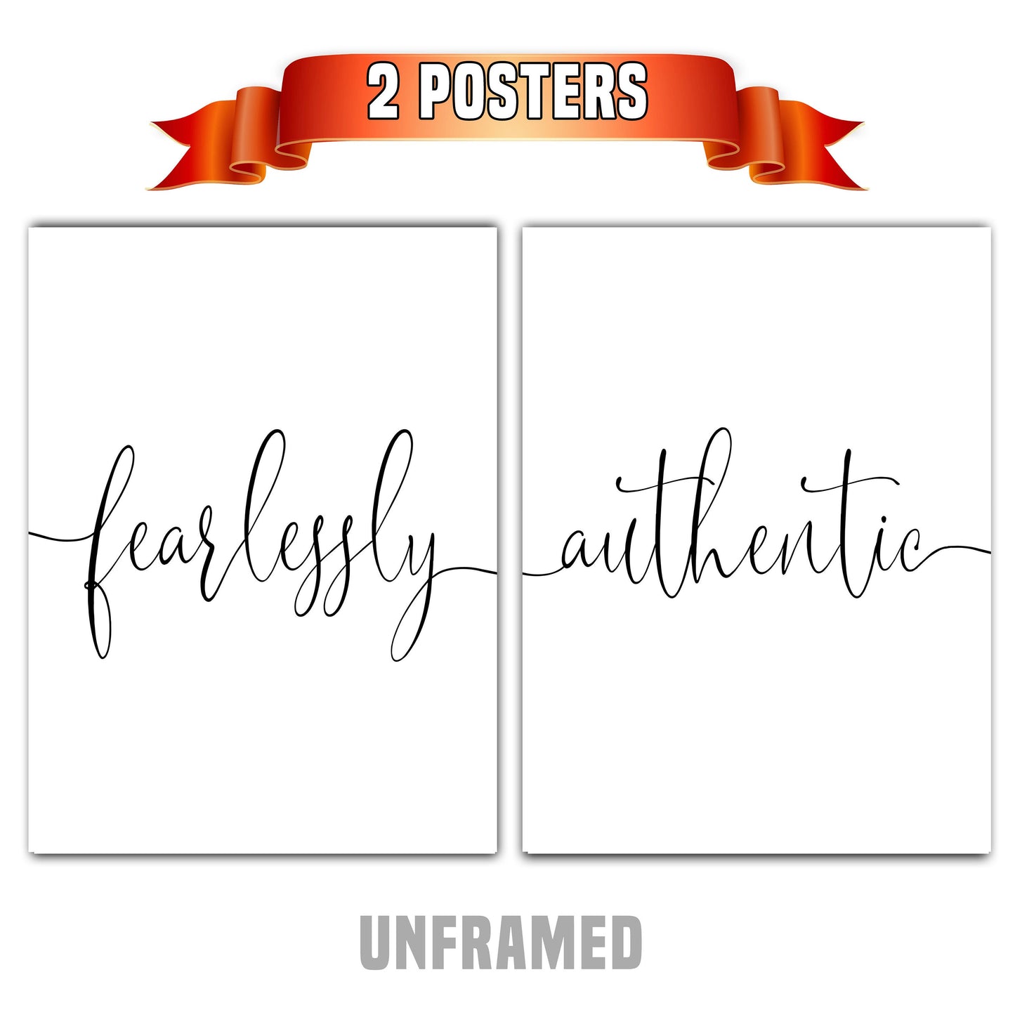 Fearlessly Authentic, Set of 2 Poster Prints, Home Wall Décor, Motivational/Inspirational Quote, Multiple Sizes