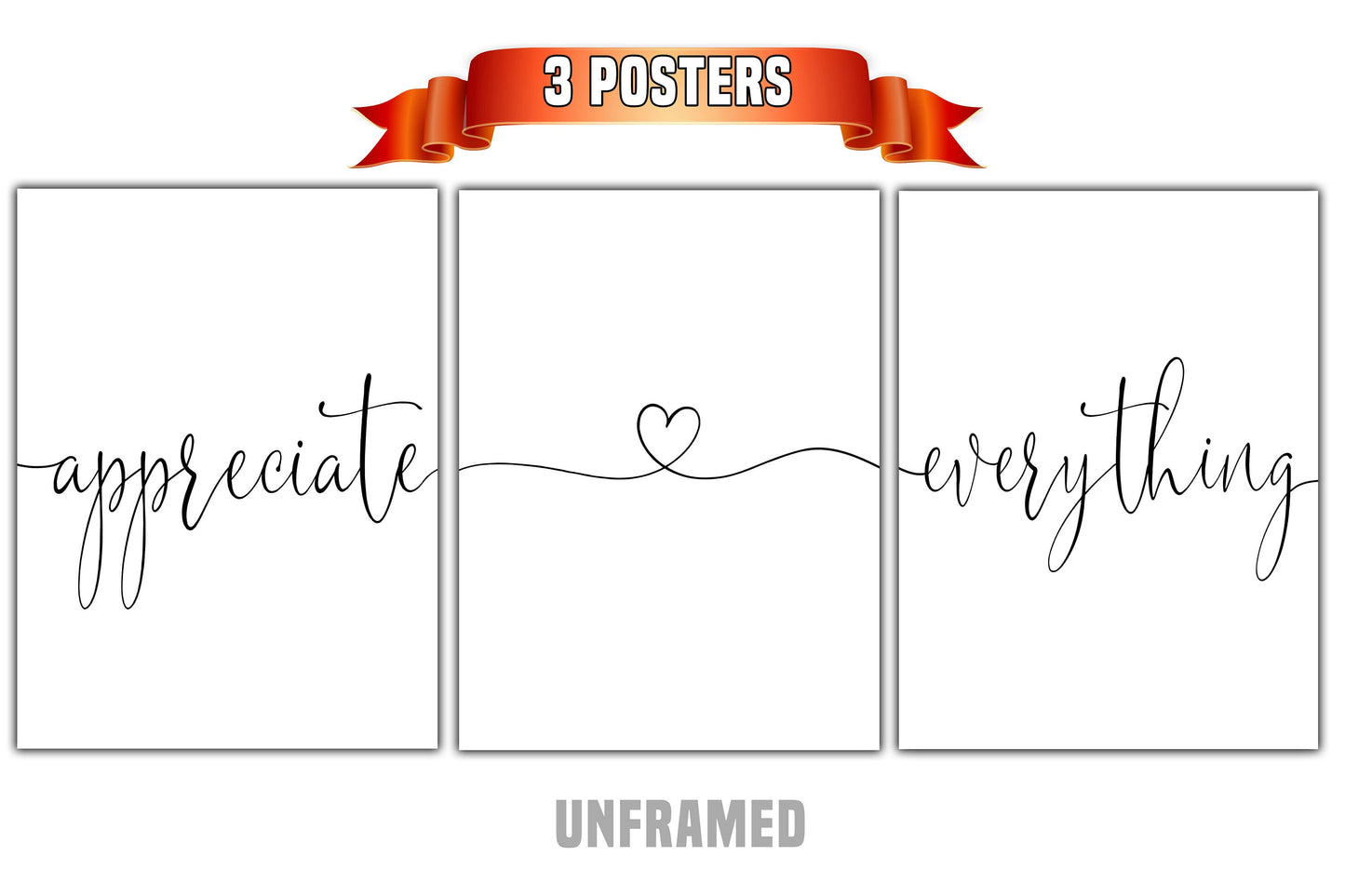 Appreciate Everything, Set of 3 Prints, Minimalist Art, Home Wall Decor, Multiple Sizes