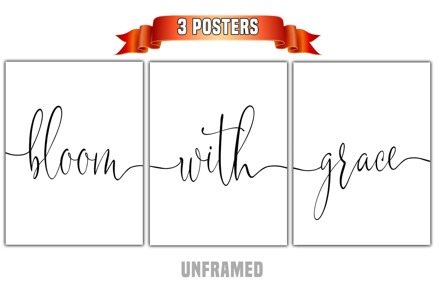 Bloom With Grace, Set of 3 Prints, Minimalist Art, Home Wall Decor, Multiple Sizes