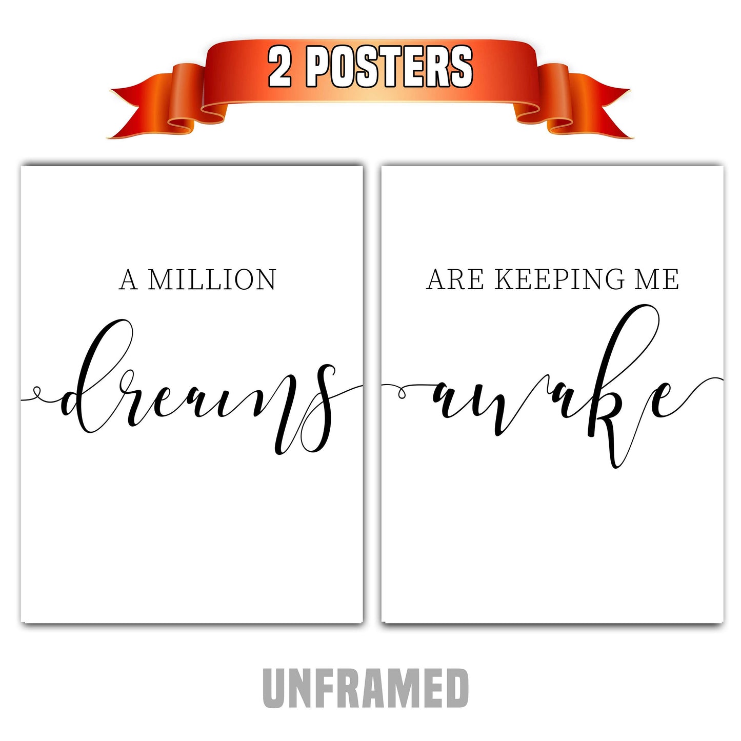 A Million Dreams, Set of 2 Poster Prints, Home Wall Décor, Motivational/Inspirational Quote, Multiple Sizes