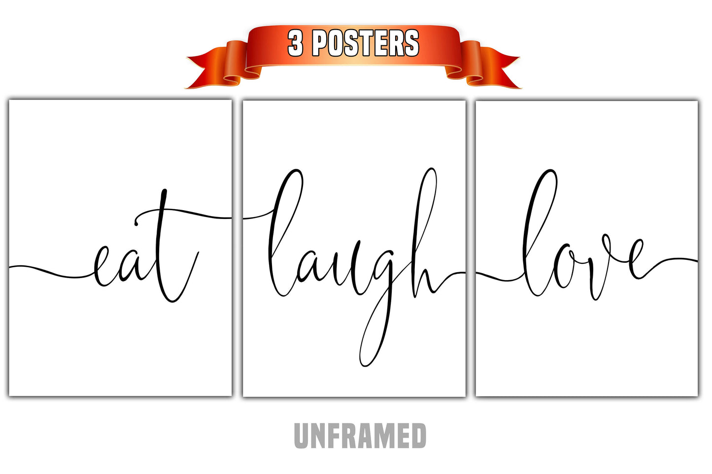 Eat Laugh Love, Set of 3 Prints, Minimalist Art, Home Wall Decor, Multiple Sizes