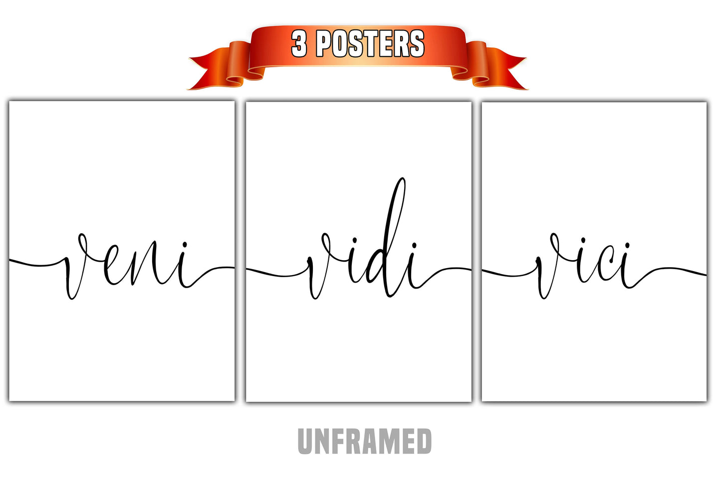 Veni Vidi Vici, Set of 3 Prints, I came, I saw, I conquered, Minimalist Art, Home Wall Decor, Multiple Sizes