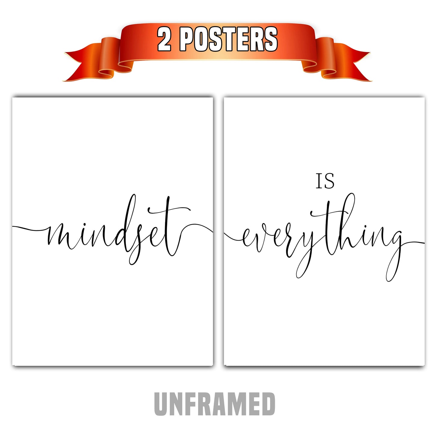 Mindset is Everything, Set of 2 Poster Prints, Home Wall Décor, Motivational/Inspirational Quote, Multiple Sizes