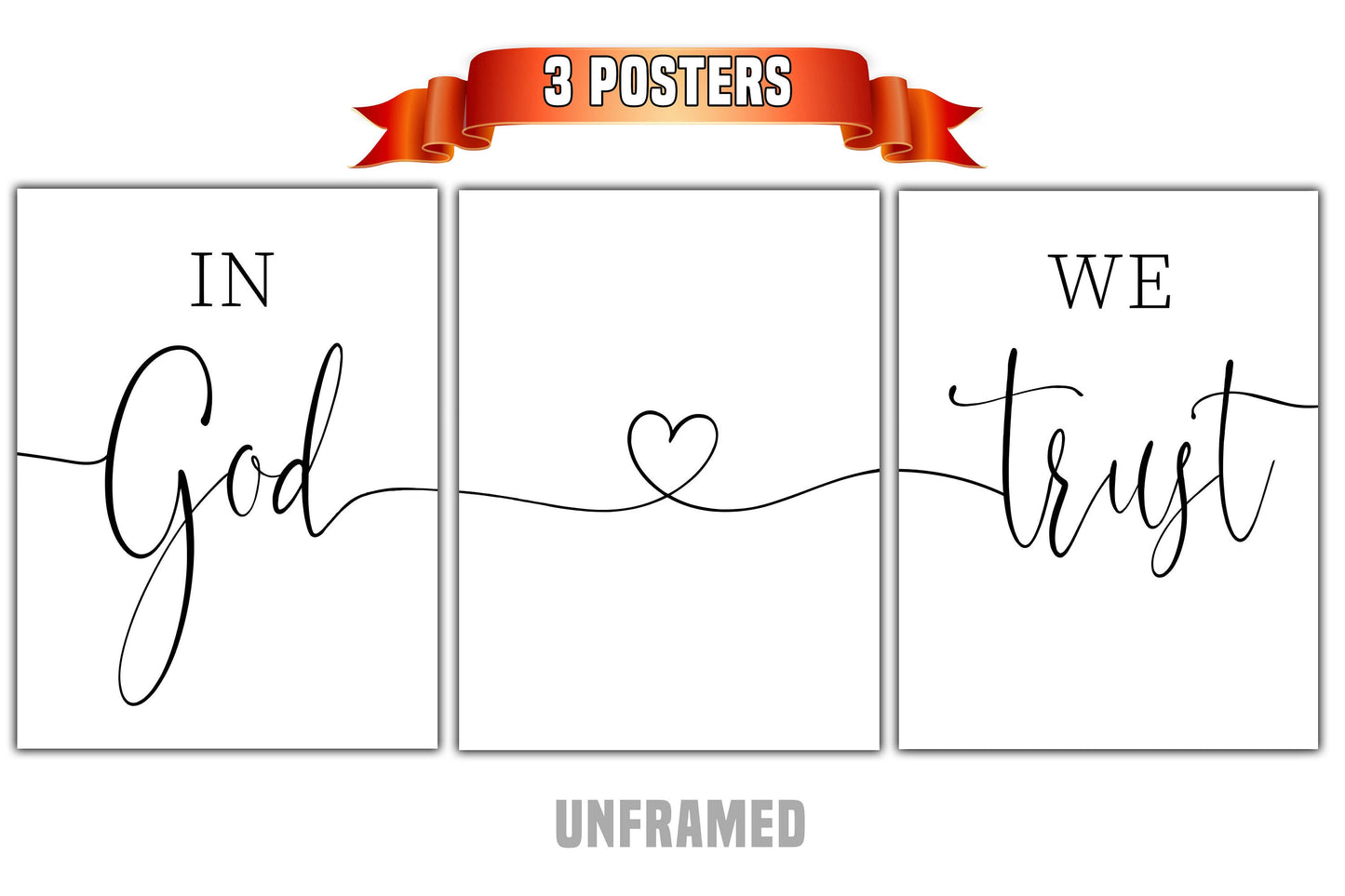 In God We Trust, Set of 3 Prints, Minimalist Art, Home Wall Decor, Multiple Sizes