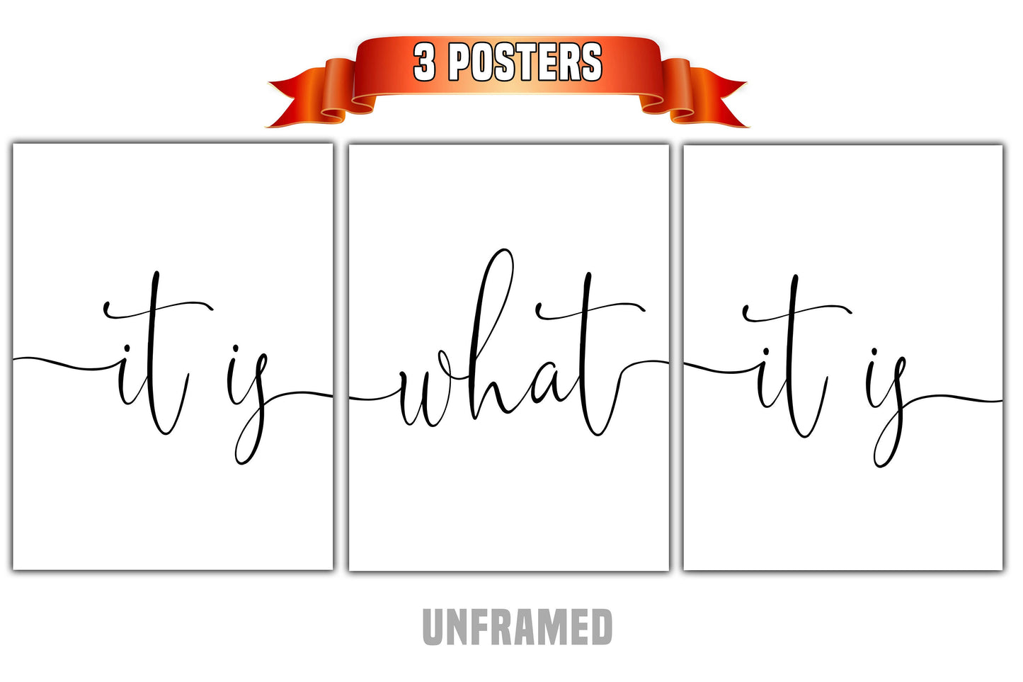 It Is What It Is, Set of 3 Prints, Famous Saying, Minimalist Art, Home Wall Decor, Multiple Sizes