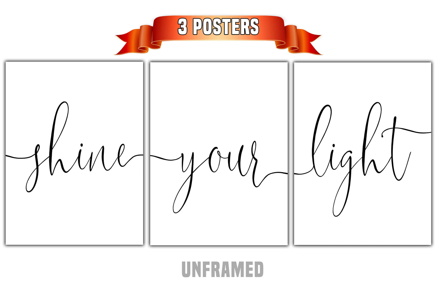 Shine Your Light, Set of 3 Prints, Minimalist Art, Home Wall Decor, Multiple Sizes