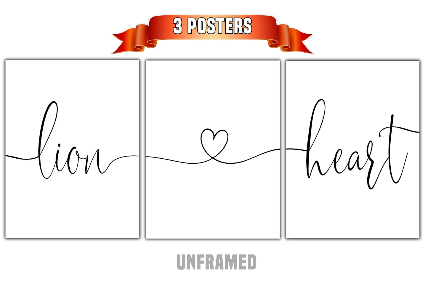 Lion Heart, Set of 3 Prints, Minimalist Art, Home Wall Decor, Multiple Sizes
