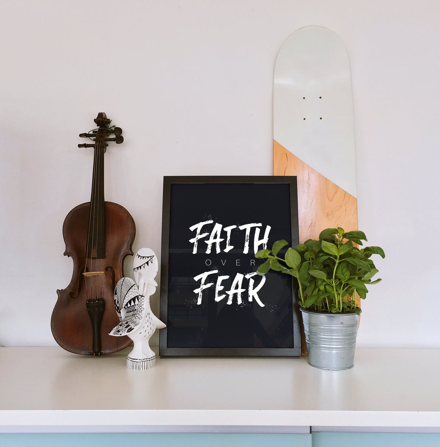 Faith Over Fear, Christian Wall Art, Inspirational Poster, Black and White, Wall Sign Print