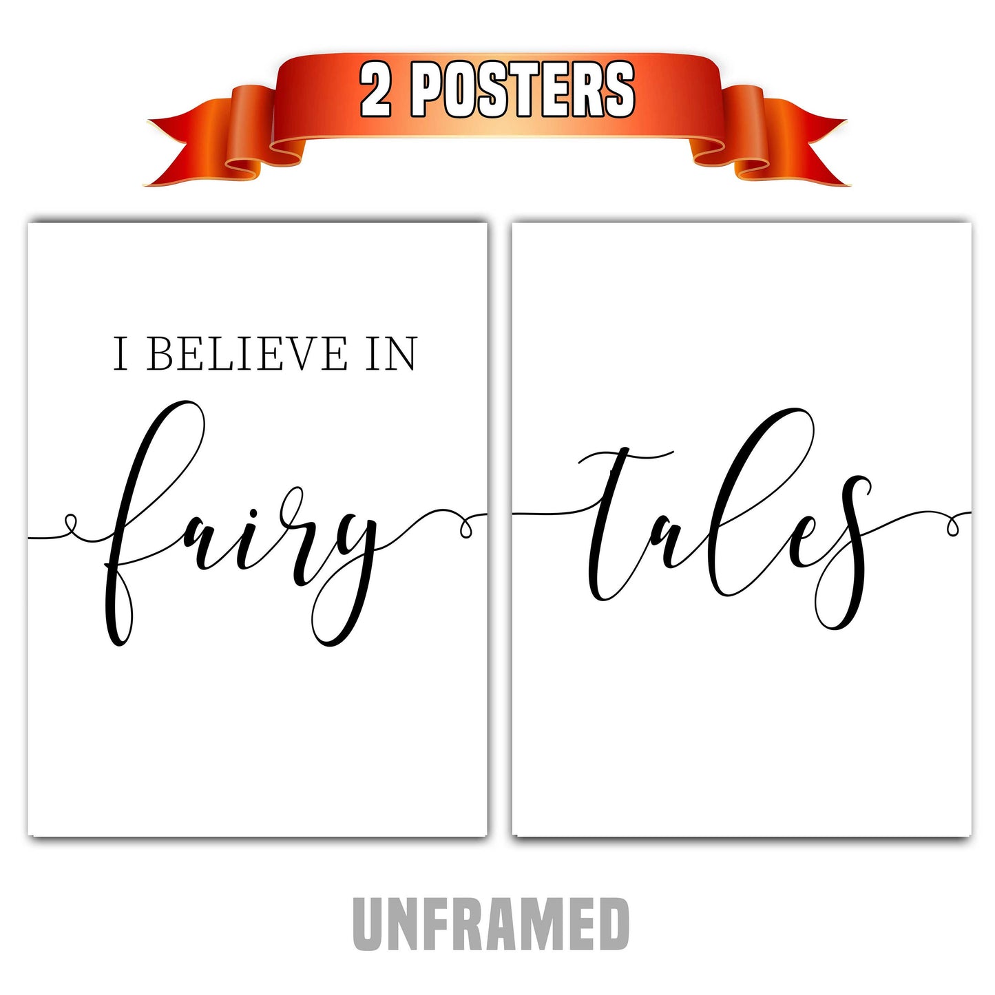 I Believe in Fairy Tales, Set of 2 Poster Prints, Home Wall Hanging Décor, Minimalist Prints, Multiple Sizes