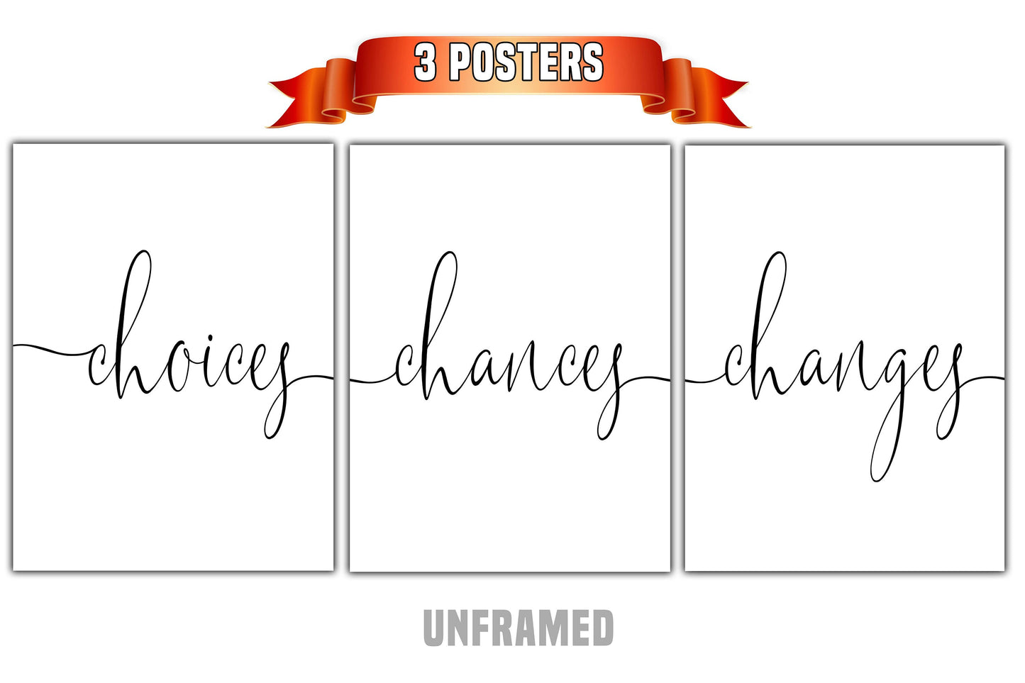 Choices Chances Changes, Set of 3 Prints, Minimalist Art, Home Wall Decor, Multiple Sizes
