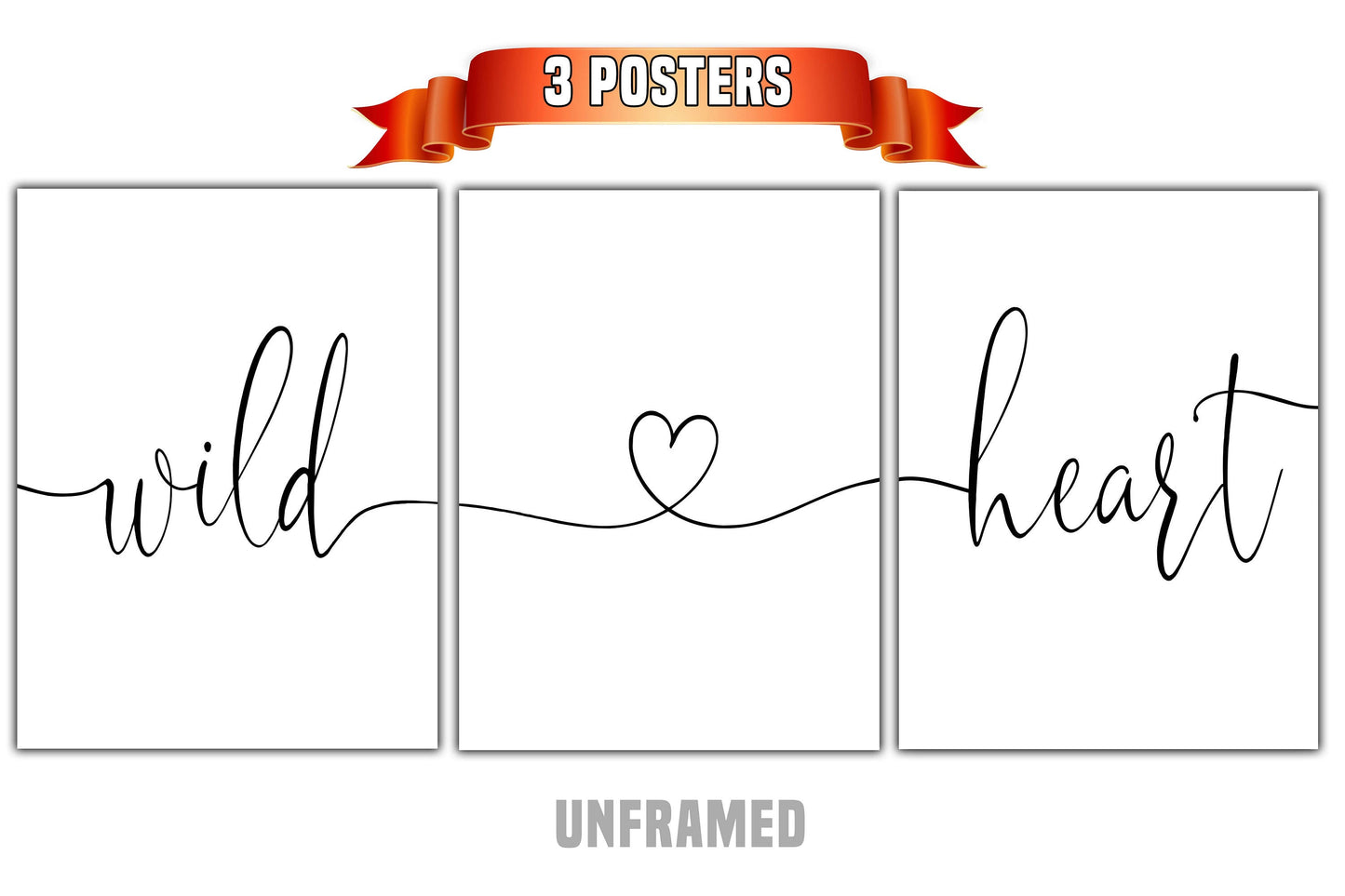 Wild Heart, Set of 3 Prints, Minimalist Art, Home Wall Decor, Multiple Sizes