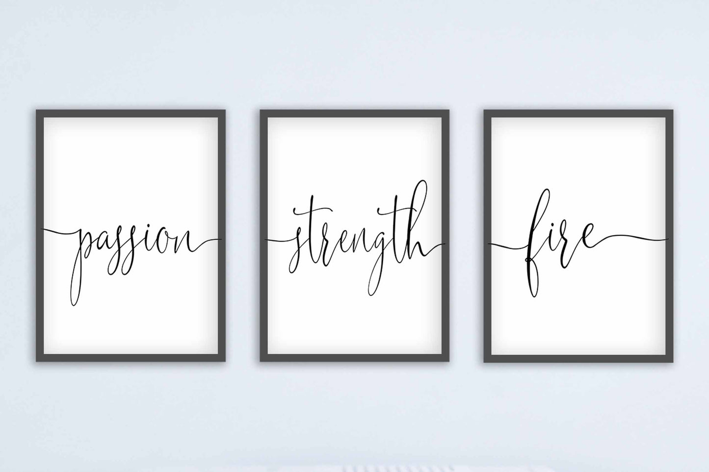 Passion Strength Fire, Set of 3 Prints, Minimalist Art, Home Wall Decor, Multiple Sizes