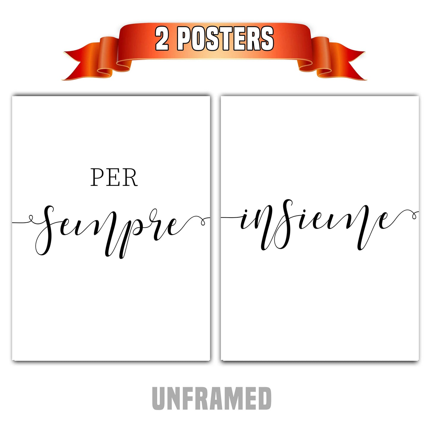 Per Sempre Insieme, Forever Together, Romantic Posters, Set of 2 Poster Prints, Home Wall Décor, Minimalist Art, Multiple Sizes