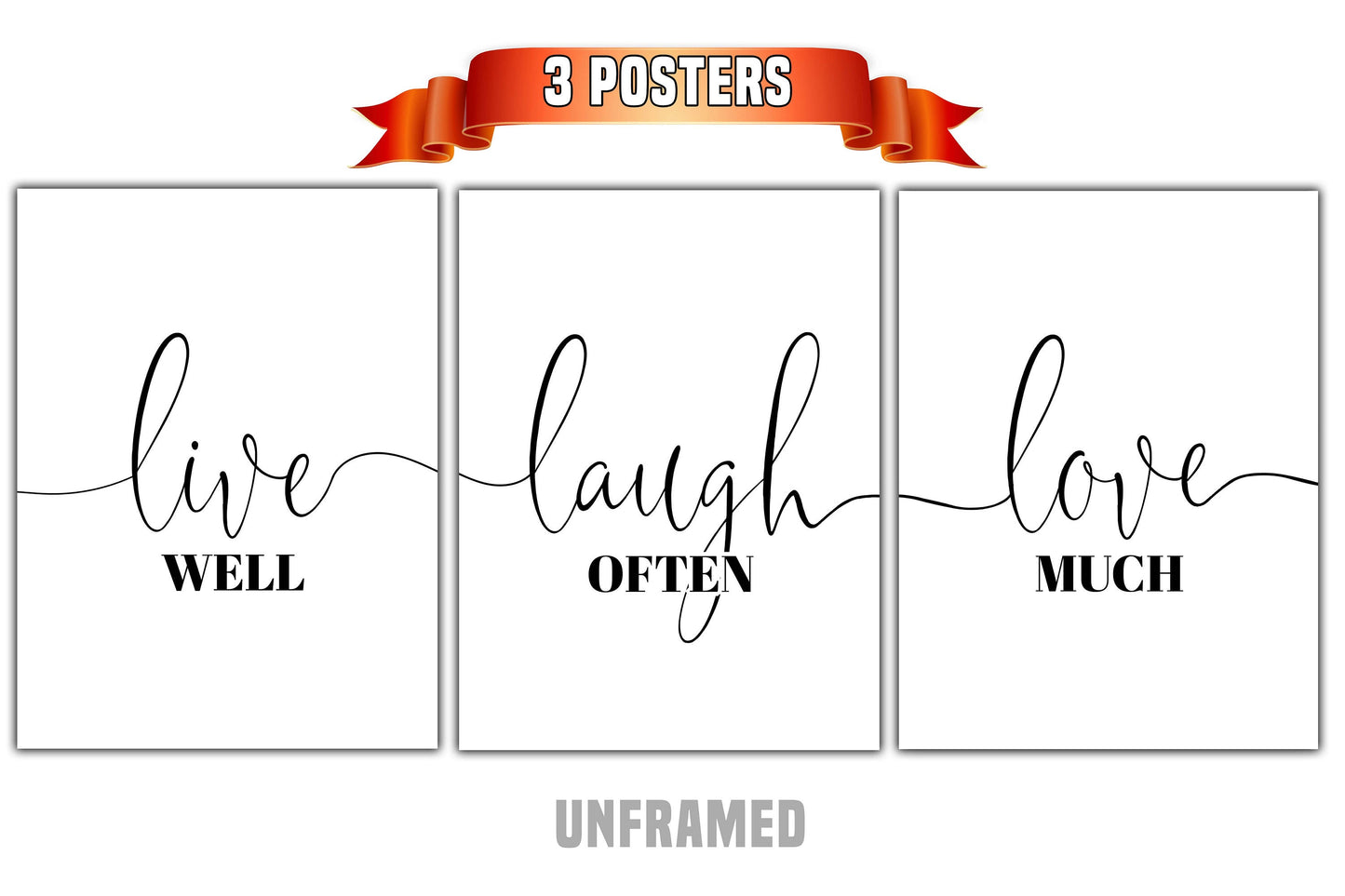 Live Laugh Love Wall Art, Inspirational Wall Art, Live Laugh Love Minimalist Typography Wall Decor, Wall Art Decor Canvas Poster Set of 3