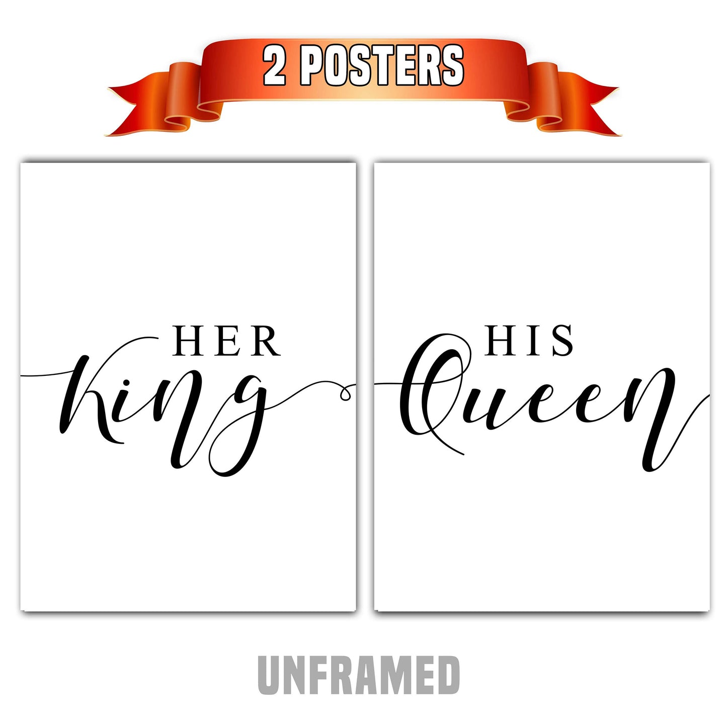 Her King His Queen, King and Queen, Set of 2 Prints, Minimalist Art, Typography Art, Wall Art, Multiple Sizes, Home Wall Art Decor