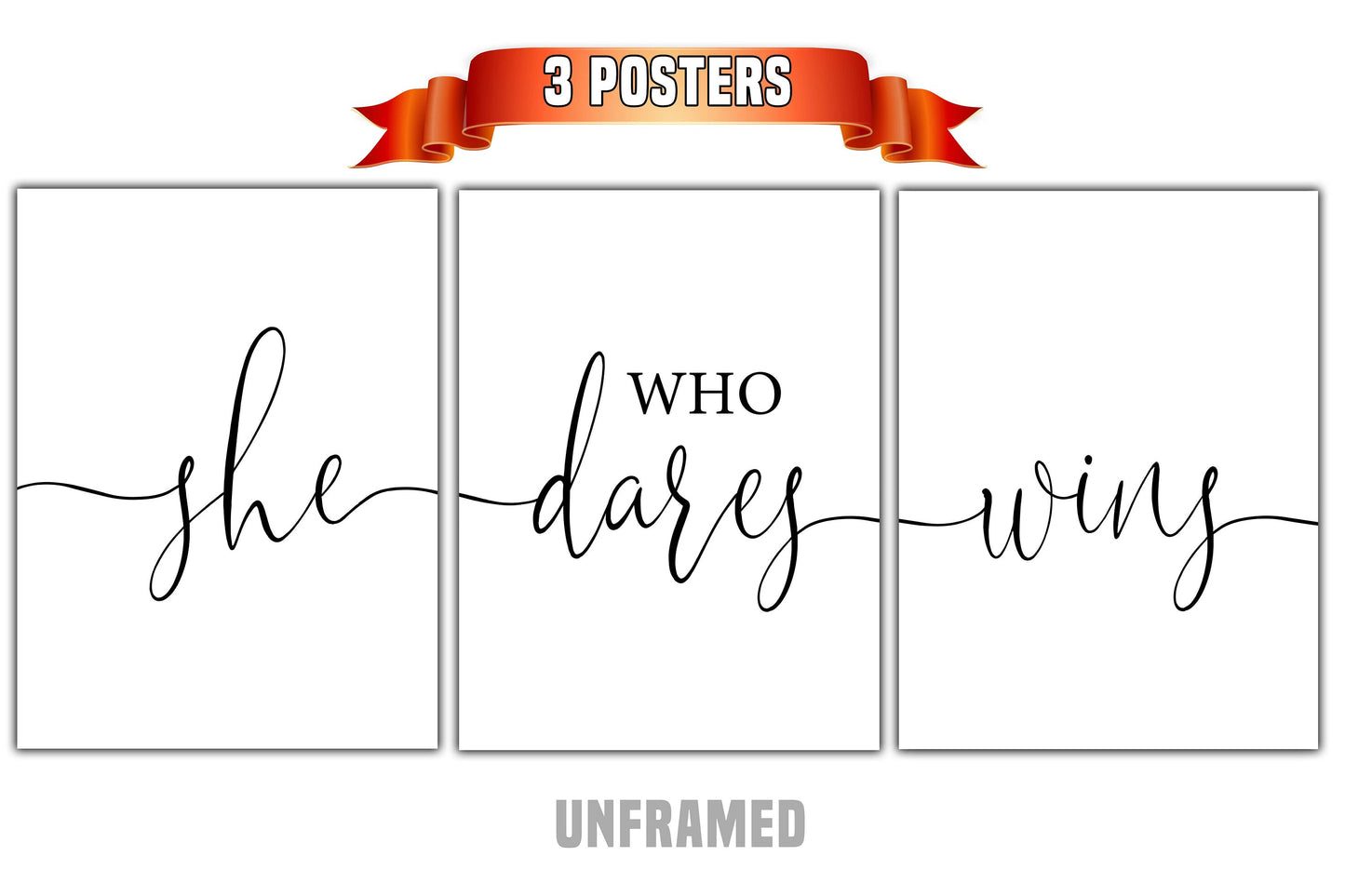 She Who Dares, Set of 3 Poster Prints, Home Wall Décor, Motivational/Inspirational Quote, Multiple Sizes