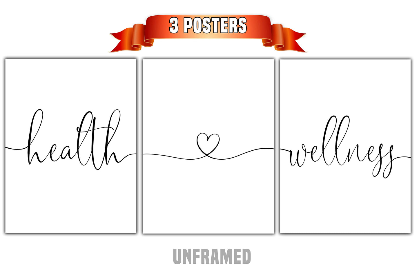 Health and Wellness, Set of 3 Poster Prints, Home Wall Décor, Motivational/Inspirational Quote, Multiple Sizes