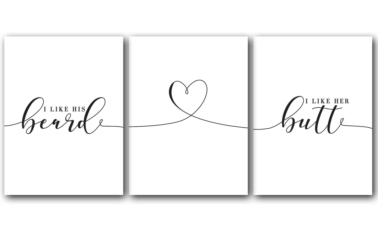 I Like His Beard I Like Her Butt, Set of 3 Prints, Couple Quotes, Minimalist Wall Art Decor, Typography Art, Wall Art, Multiple Sizes
