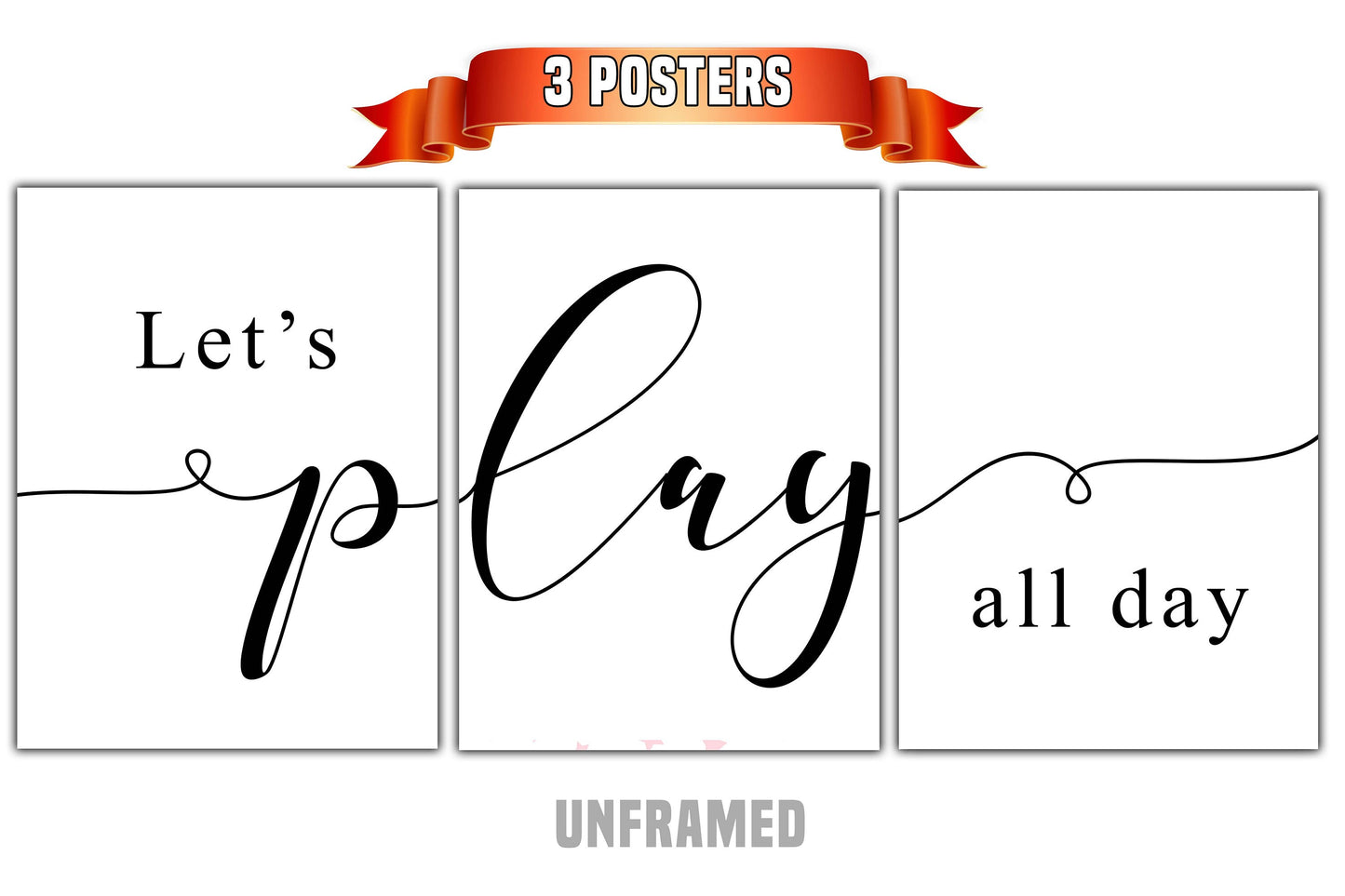 Lets Play All Day, Set of 3 Prints, Playroom Game room Quotes, Minimalist Art, Home Wall Decor, Typography Art, Wall Art, Multiple Sizes