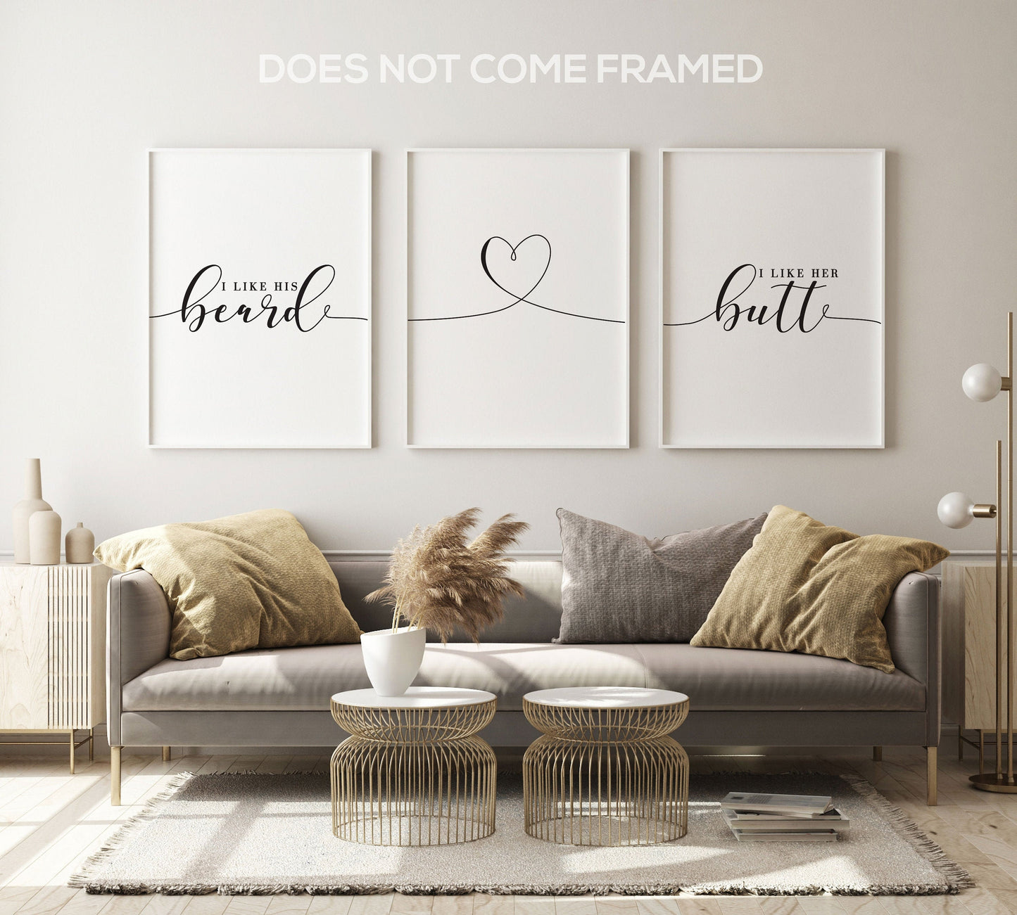 I Like His Beard I Like Her Butt, Set of 3 Prints, Couple Quotes, Minimalist Wall Art Decor, Typography Art, Wall Art, Multiple Sizes