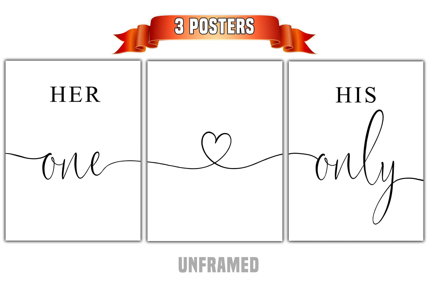 Her One His Only, Set of 3 Prints, Couple Wall Art, Home Wall Decor Signs