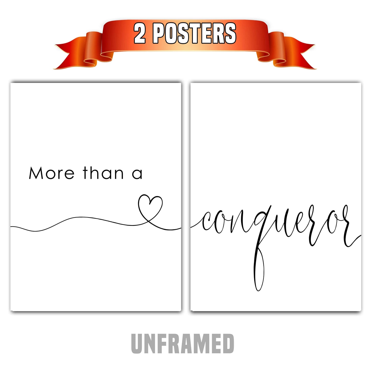 More than a Conqueror, Set of 2 Poster Prints, Home Wall Décor, Motivational/Inspirational Quote, Multiple Sizes