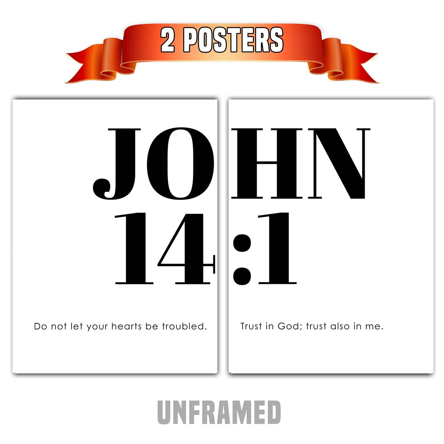 John 14:1, Bible Verse Quote, Set of 2 Poster Prints, Home Wall Art Décor, Multiple Sizes