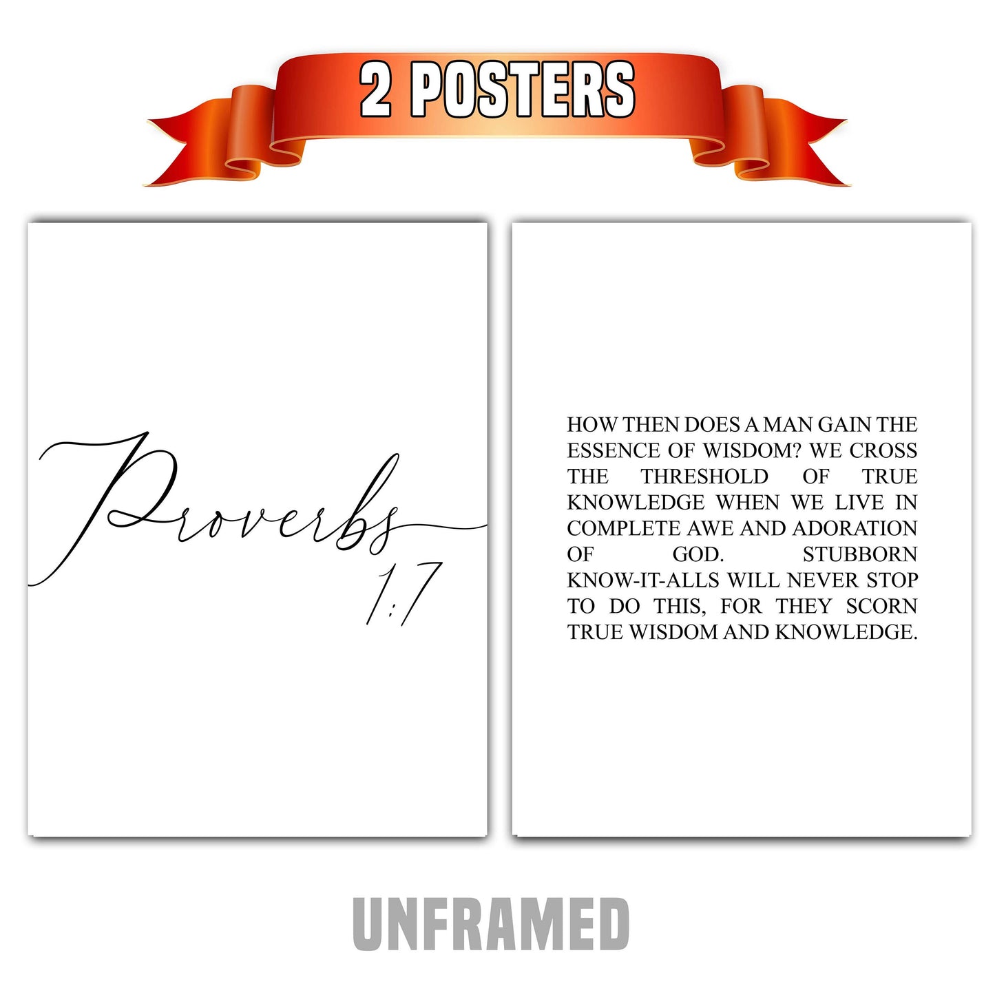 Essence of Wisdom, Proverbs 1:7, Bible Verse Quote, Set of 2 Poster Prints, Home Wall Art Décor, Multiple Sizes