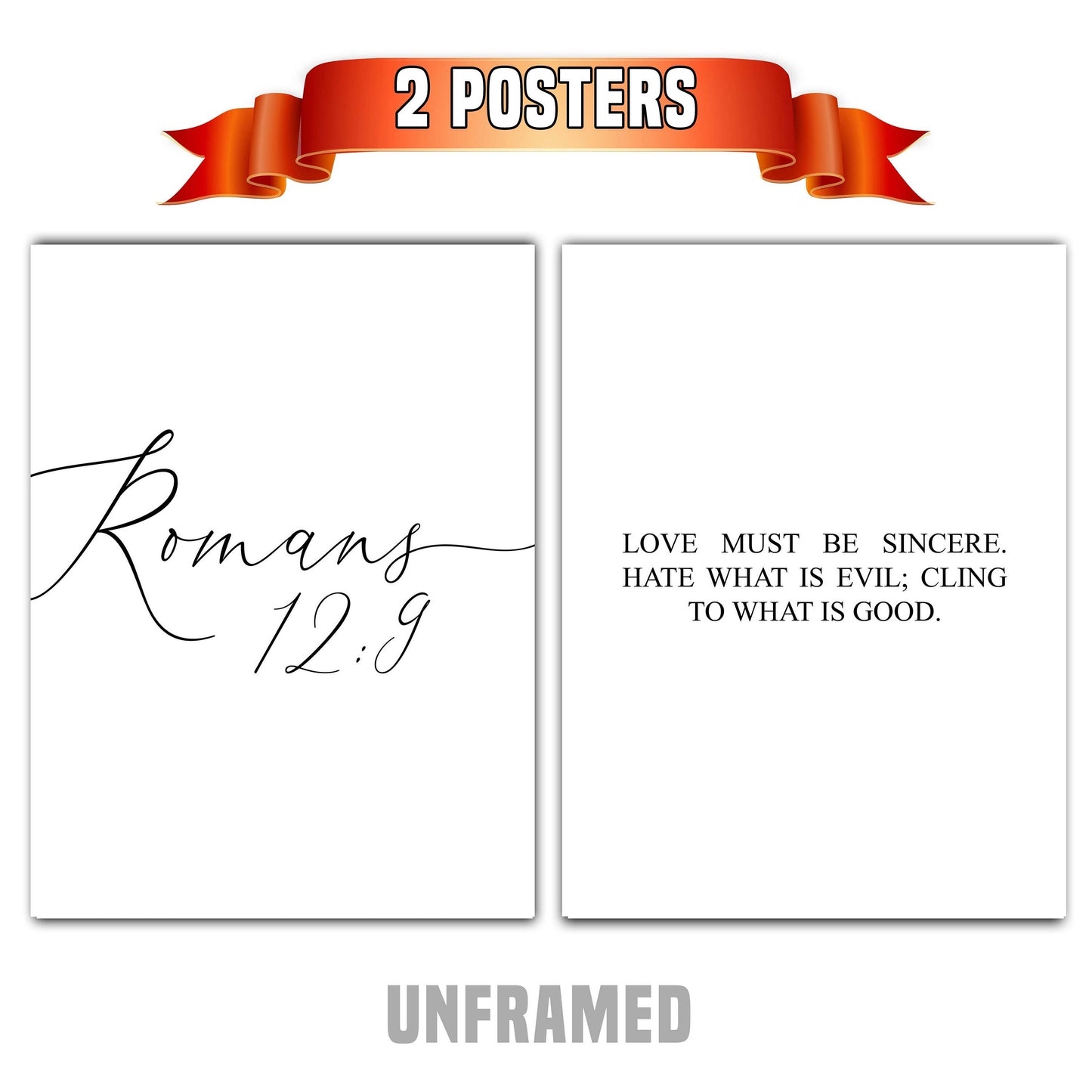 Love Must Be Sincere, Romans 12:9, Bible Verse Quote, Set of 2 Poster Prints, Home Wall Art Décor, Minimalist Prints, Multiple Sizes