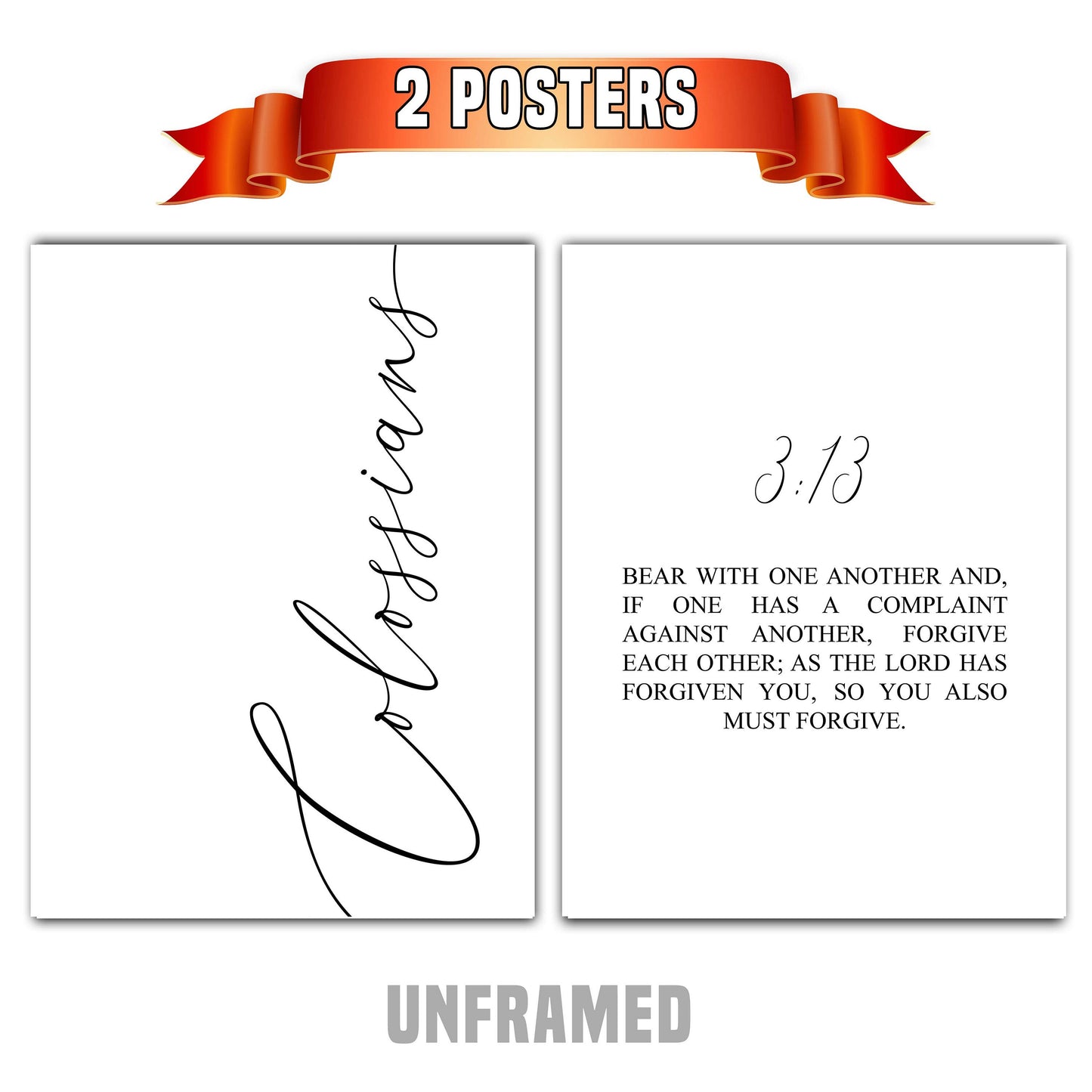Colossians 3:13, Forgive each Other, Bible Verse Quote, Set of 2 Poster Prints, Home Wall Art Décor, Multiple Sizes