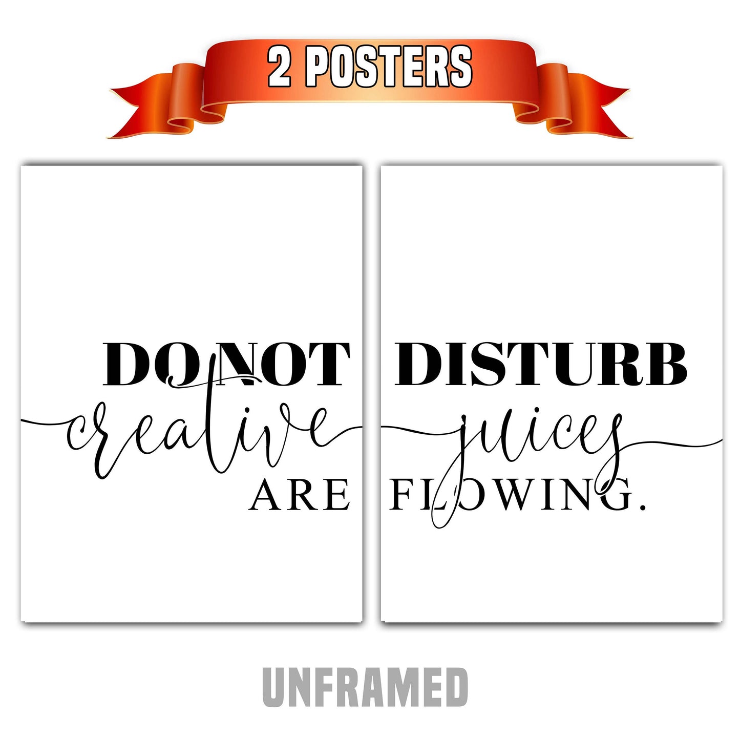 Do not Disturb, Set of 2 Poster Prints, Home Wall Décor, Motivational/Inspirational Quote, Multiple Sizes
