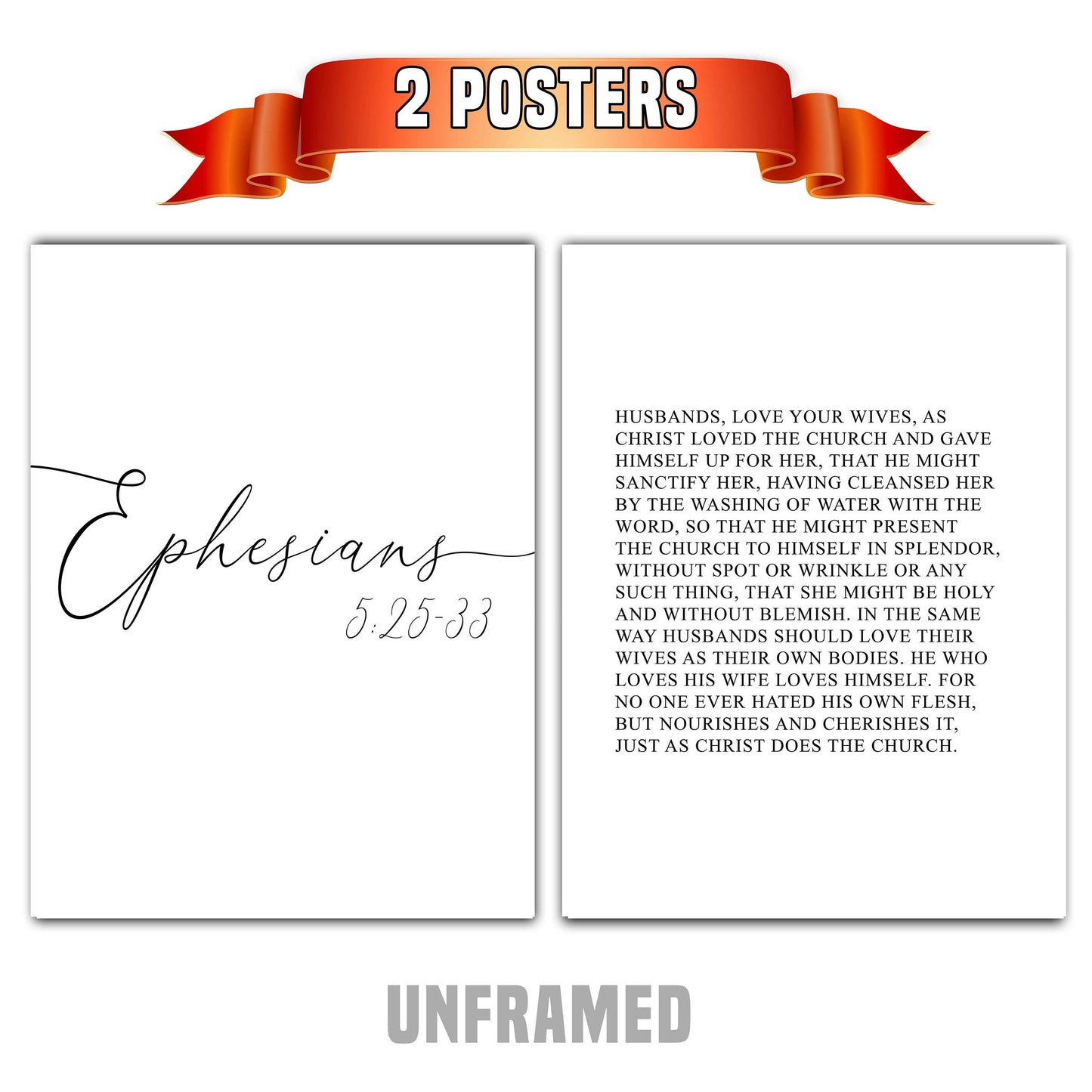 Ephesians 5:25-33, Bible Verse Quote, Set of 2 Poster Prints, Home Wall Art Décor, Multiple Sizes
