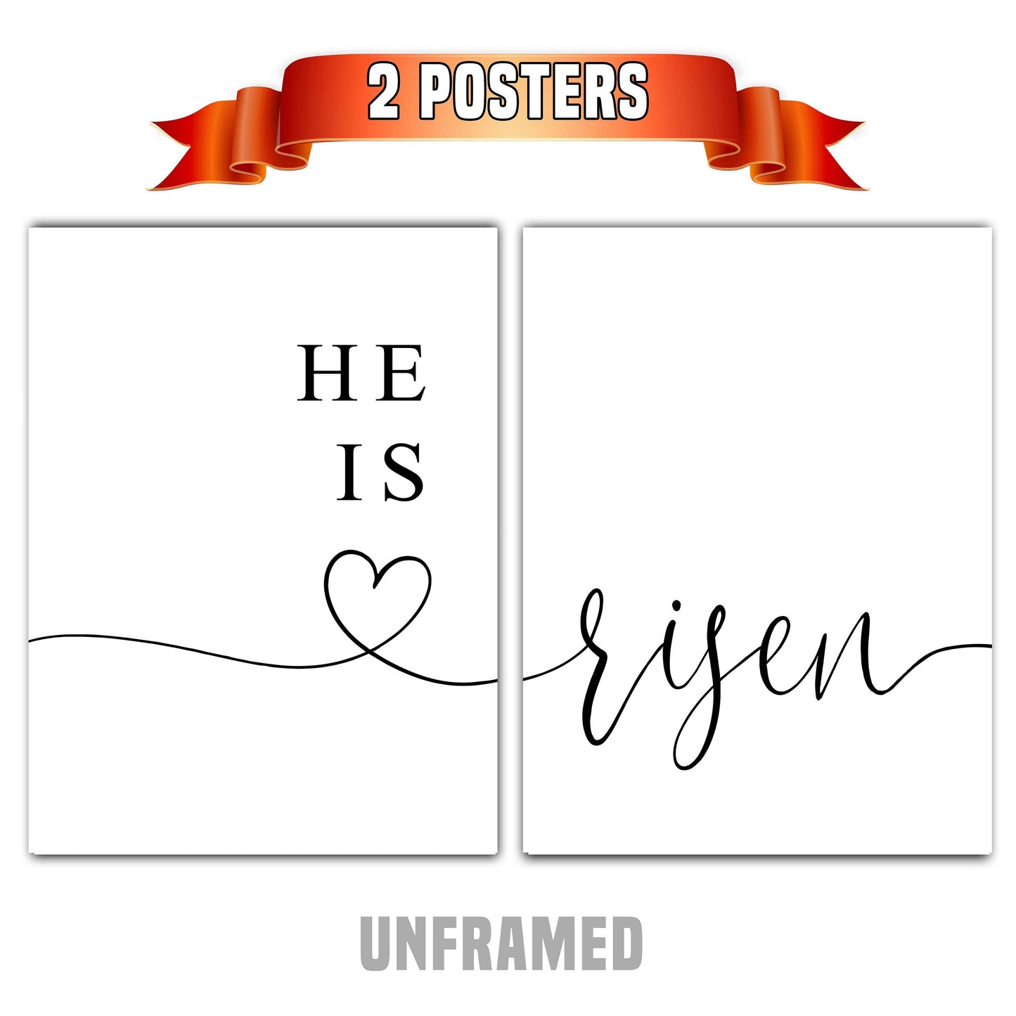 He is Risen, Religious Poster, Set of 2 Poster Prints, Home Wall Decor, Minimalist Art, Multiple Sizes