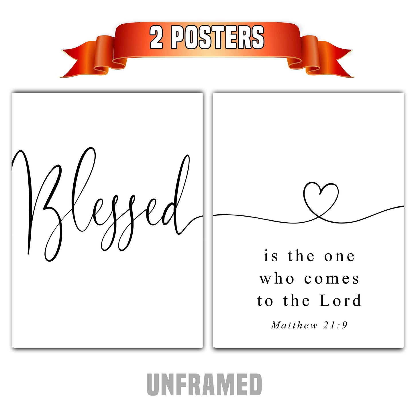 Matthew 21:9, Bible Verse Quote, Set of 2 Poster Prints, Home Wall Art Décor, Multiple Sizes