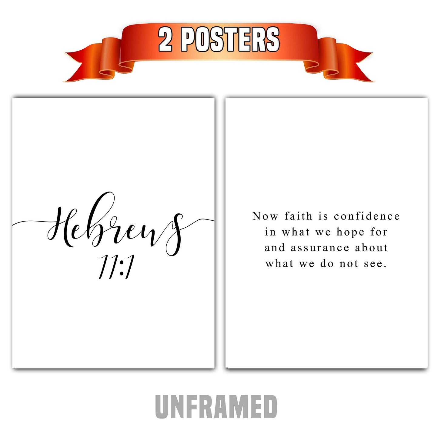 Hebrews 11:1, Bible Verse Quote, Set of 2 Poster Prints, Home Wall Art Décor, Multiple Sizes