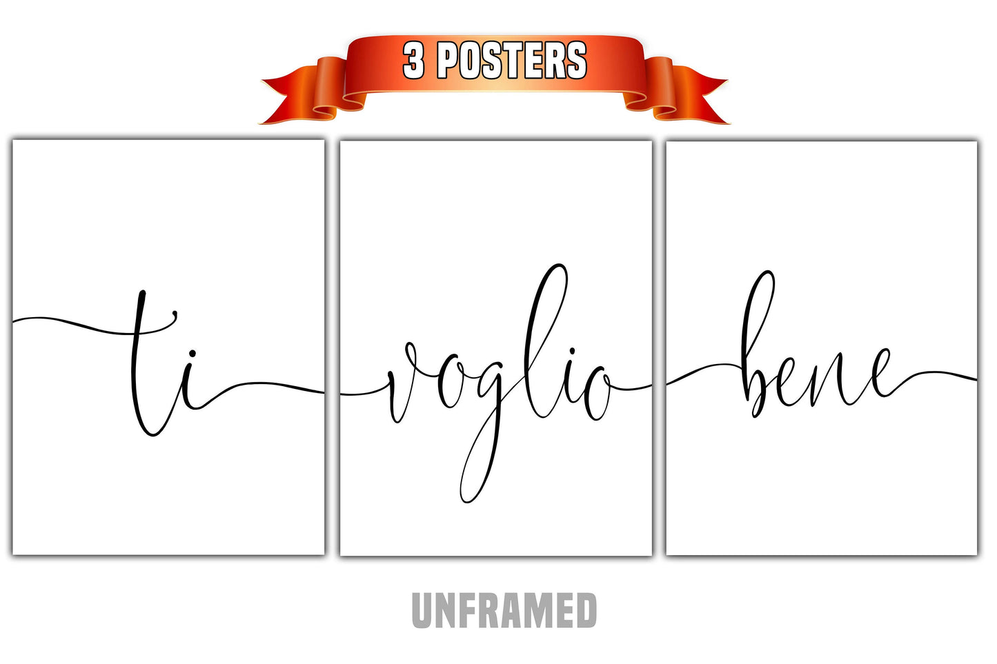 I Care For You, Ti Voglio Bene, Set of 3 Prints, Minimalist Art, Home Wall Decor