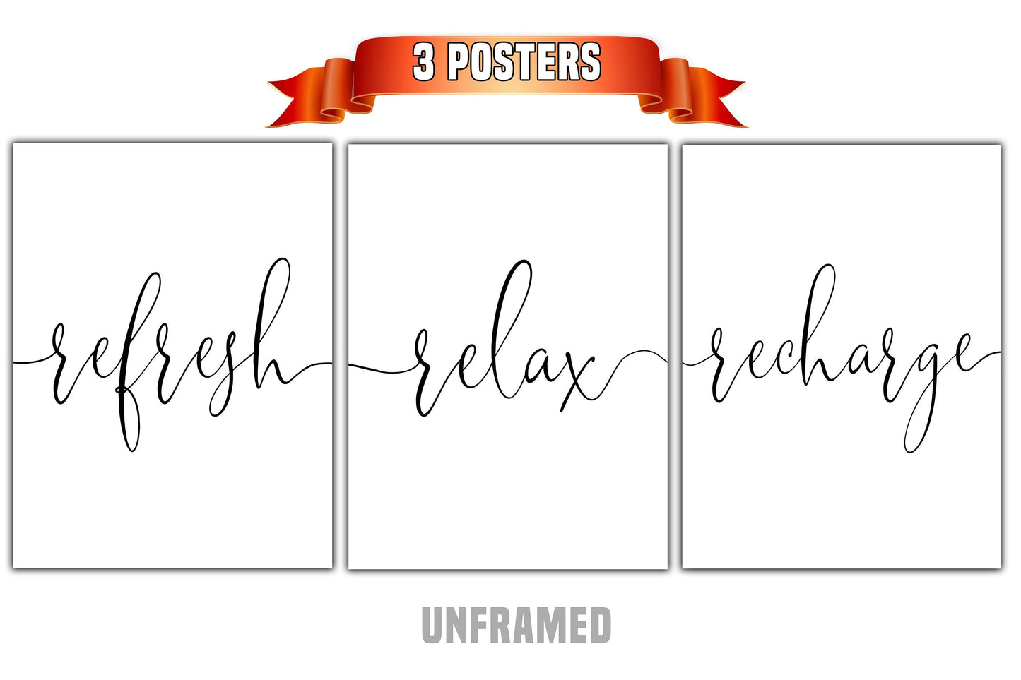 Refresh Relax Recharge, Set of 3 Prints, Minimalist Art, Home Wall Decor